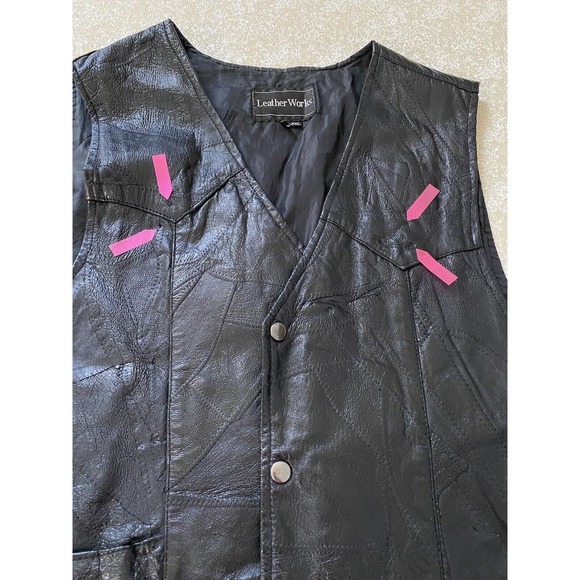 Leather Works Men’s Genuine Leather Black Patchwork Motorcycle Biker Vest XXL - Picture 8 of 16